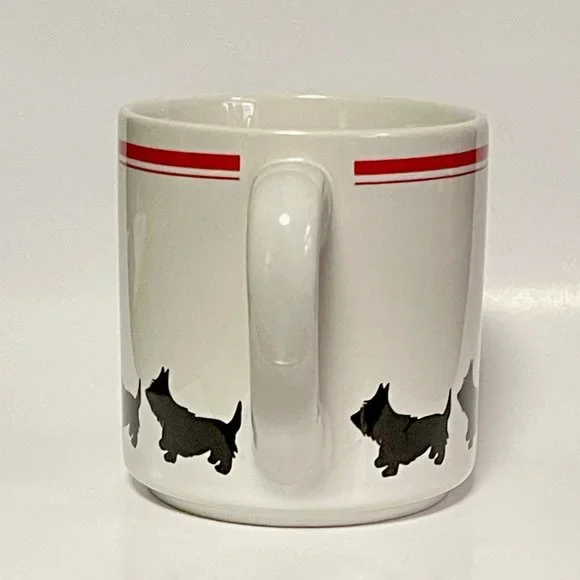 Dog Scottie set of 3 Dog Coffee Mugs White with Red Stripes & Red Bows, CUTE! - Picture 5 of 7